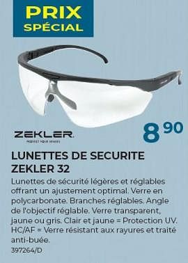 Promotions Lunettes de securite zekler 32 - zekler - Valide de 22/02/2024 à 31/03/2024 chez Group Meno