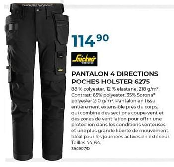 Promotions Pantalon 4 directions poches holster 6275 - Snickers - Valide de 22/02/2024 à 31/03/2024 chez Group Meno
