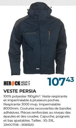 Promotions Veste persia - Herock - Valide de 22/02/2024 à 31/03/2024 chez Group Meno