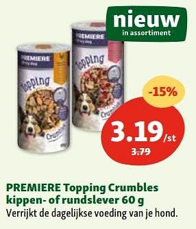 Promoties Premiere topping crumbles kippen of rundslever - Premiere - Geldig van 06/03/2024 tot 11/03/2024 bij Maxi Zoo