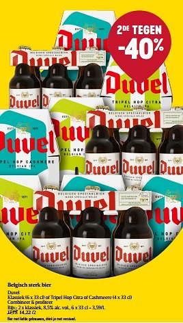 Promoties Belgisch sterk bier duvel klassiek of tripel hop citra of cashmeere - Duvel - Geldig van 29/02/2024 tot 06/03/2024 bij Delhaize