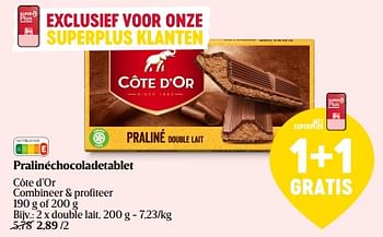 Promoties Pralinéchocoladetablet côte d’or double lait - Cote D'Or - Geldig van 29/02/2024 tot 06/03/2024 bij Delhaize