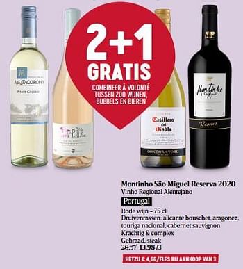 Promoties Montinho são miguel reserva 2020 vinho regional alentejano - Rode wijnen - Geldig van 29/02/2024 tot 06/03/2024 bij Delhaize