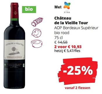 Promoties Château de la vieille tour aop bordeaux supérieur bio rood - Rode wijnen - Geldig van 29/02/2024 tot 13/03/2024 bij Spar (Colruytgroup)