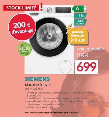 Promoties Siemens machine à laver wg44g1z4fg - Siemens - Geldig van 26/02/2024 tot 31/03/2024 bij Selexion