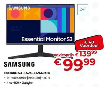 Promoties Samsung essential s3 - ls24c332gauxen - Samsung - Geldig van 25/02/2024 tot 31/03/2024 bij Auva
