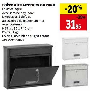 Promotions Boîte aux lettres oxford - Produit maison - Dema - Valide de 04/03/2024 à 31/03/2024 chez Dema