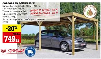 Promotions Carport en bois etalle - Produit maison - Dema - Valide de 04/03/2024 à 31/03/2024 chez Dema
