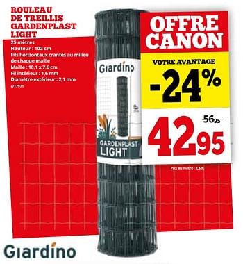 Promoties Rouleau de treillis gardenplast light - Giardino - Geldig van 04/03/2024 tot 31/03/2024 bij Dema
