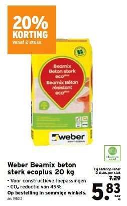 Promoties Weber beamix beton sterk ecoplus - Weber - Geldig van 28/02/2024 tot 05/03/2024 bij Gamma