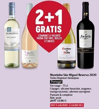 Promotions Montinho são miguel reserva 2020 vinho regional alentejano - Vins rouges - Valide de 29/02/2024 à 06/03/2024 chez Delhaize