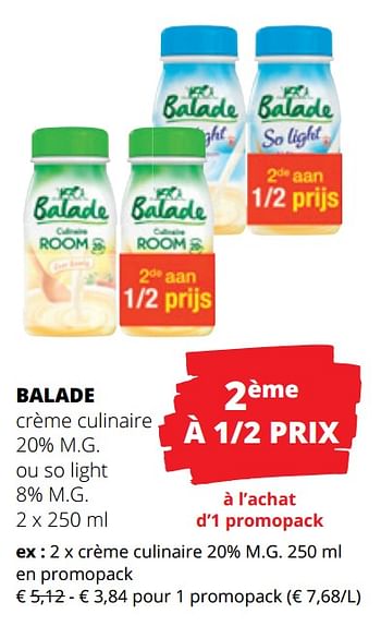 Promoties Balade crème culinaire - Balade - Geldig van 29/02/2024 tot 13/03/2024 bij Spar (Colruytgroup)
