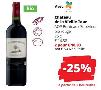 Promoties Château de la vieille tour aop bordeaux supérieur bio rouge - Rode wijnen - Geldig van 29/02/2024 tot 13/03/2024 bij Spar (Colruytgroup)