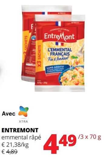 Promotions Entremont emmental râpé - Entre Mont - Valide de 29/02/2024 à 13/03/2024 chez Spar (Colruytgroup)