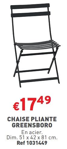 Promotions Chaise pliante greensboro - Produit maison - Trafic  - Valide de 28/02/2024 à 04/03/2024 chez Trafic