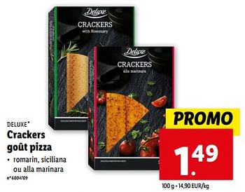 Promotions Crackers goût pizza - Deluxe - Valide de 06/03/2024 à 12/03/2024 chez Lidl