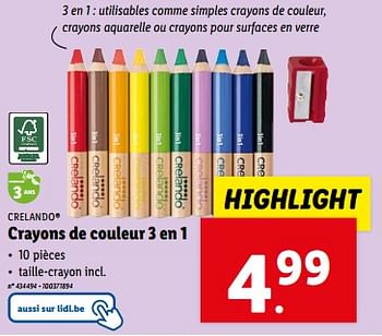 Promotions Crayons de couleur 3 en 1 - Crelando - Valide de 06/03/2024 à 12/03/2024 chez Lidl