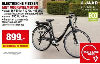 Promotions Elektrische fietsen met voorwielmotor - Evobike - Valide de 28/02/2024 à 10/03/2024 chez Hubo