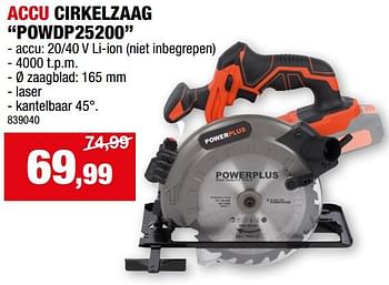 Promoties Powerplus accu cirkelzaag powdp25200 - Powerplus - Geldig van 28/02/2024 tot 10/03/2024 bij Hubo