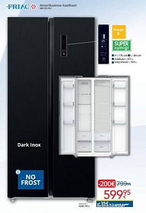 Promoties Friac amerikaanse koelkast sbs7012dx - Friac - Geldig van 01/03/2024 tot 31/03/2024 bij Eldi