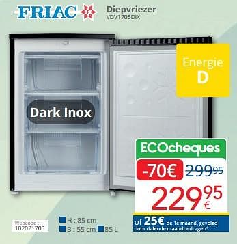 Promoties Friac diepvriezer vdv1705dix - Friac - Geldig van 01/03/2024 tot 31/03/2024 bij Eldi