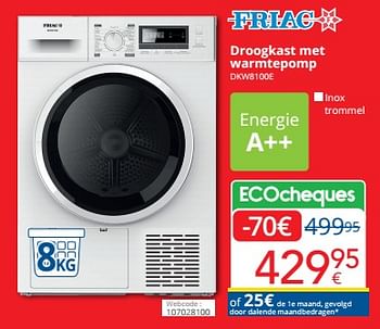 Promoties Friac droogkast met warmtepomp dkw8100e - Friac - Geldig van 01/03/2024 tot 31/03/2024 bij Eldi