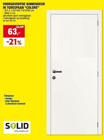 Promoties Voorgeverfde binnendeur in tubespaan colore - Solid - Geldig van 28/02/2024 tot 10/03/2024 bij Hubo