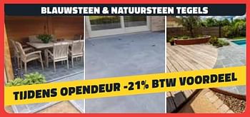 Promotions Blauwsteen + natuursteen tegels tijdens opendeur -21% btw voordeel - Produit maison - Bouwcenter Frans Vlaeminck - Valide de 01/03/2024 à 31/03/2024 chez Bouwcenter Frans Vlaeminck
