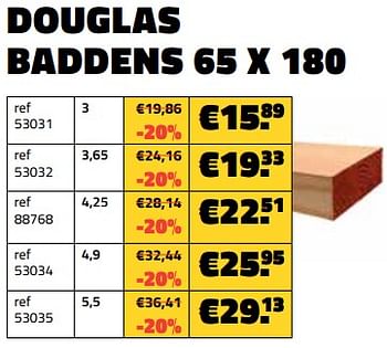 Promoties Douglas baddens 65 x 180 - Douglas - Geldig van 01/03/2024 tot 31/03/2024 bij Bouwcenter Frans Vlaeminck
