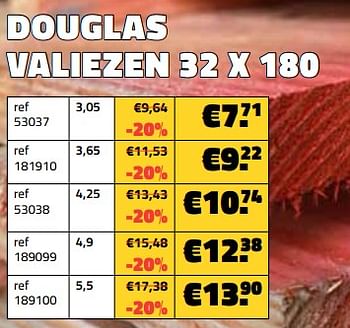 Promoties Douglas valiezen 32 x 180 - Douglas - Geldig van 01/03/2024 tot 31/03/2024 bij Bouwcenter Frans Vlaeminck