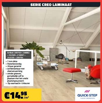Promoties Serie creo laminaat - QuickStep - Geldig van 01/03/2024 tot 31/03/2024 bij Bouwcenter Frans Vlaeminck