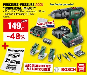 Promotions Bosch perceuse-visseuse accu universal impact - Bosch - Valide de 28/02/2024 à 10/03/2024 chez Hubo
