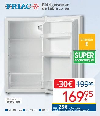 Promotions Friac réfrigérateur de table co 1308 - Friac - Valide de 01/03/2024 à 31/03/2024 chez Eldi