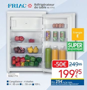 Promoties Friac réfrigérateur de table kk 1714 - Friac - Geldig van 01/03/2024 tot 31/03/2024 bij Eldi