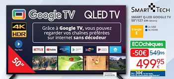 Promoties Smart tech smart q-led google tv 50``-127 cm 50va1q - Smart Tech - Geldig van 01/03/2024 tot 31/03/2024 bij Eldi