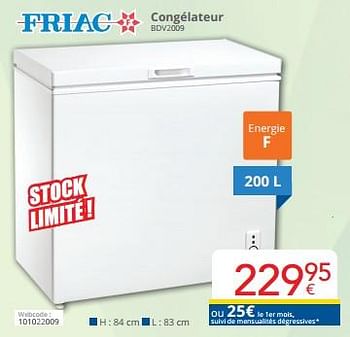 Promoties Friac congélateur bdv2009 - Friac - Geldig van 01/03/2024 tot 31/03/2024 bij Eldi