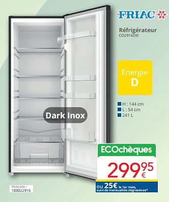 Promoties Friac réfrigérateur co2916dix - Friac - Geldig van 01/03/2024 tot 31/03/2024 bij Eldi