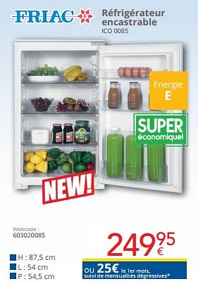 Promoties Friac réfrigérateur encastrable ico 0085 - Friac - Geldig van 01/03/2024 tot 31/03/2024 bij Eldi