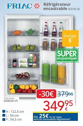 Promotions Friac réfrigérateur encastrable ico 0125 - Friac - Valide de 01/03/2024 à 31/03/2024 chez Eldi