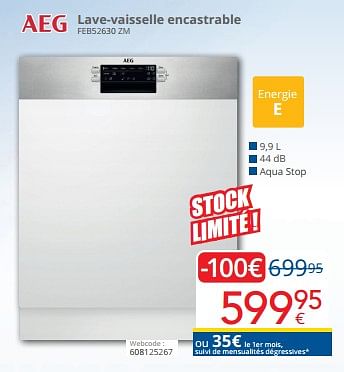 Promotions Aeg lave-vaisselle encastrable feb52630 zm - AEG - Valide de 01/03/2024 à 31/03/2024 chez Eldi