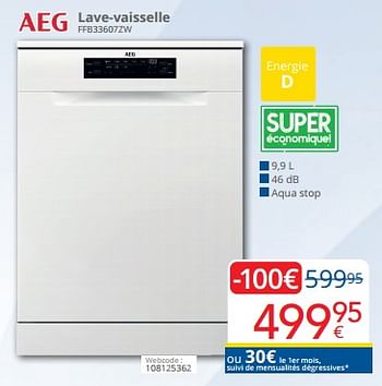 Promotions Aeg lave-vaisselle ffb33607zw - AEG - Valide de 01/03/2024 à 31/03/2024 chez Eldi