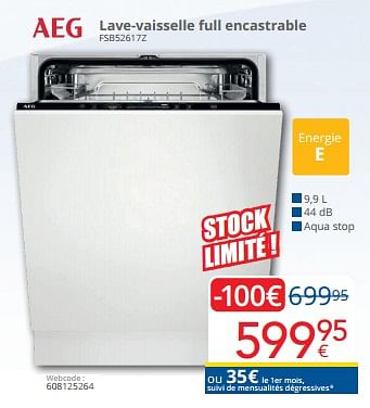 Promotions Aeg lave-vaisselle full encastrable fsb52617z - AEG - Valide de 01/03/2024 à 31/03/2024 chez Eldi