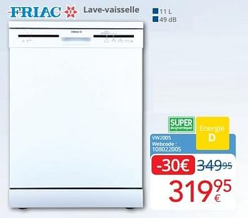 Promoties Friac lave-vaisselle VW2005 - Friac - Geldig van 01/03/2024 tot 31/03/2024 bij Eldi