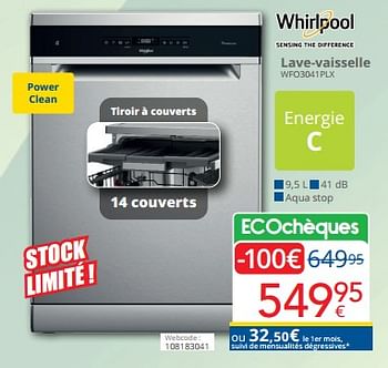 Promotions Whirlpool lave-vaisselle wfo3041plx - Whirlpool - Valide de 01/03/2024 à 31/03/2024 chez Eldi