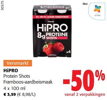 Promotions Hipro protein shots framboos-aardbeismaak - Danone - Valide de 28/02/2024 à 12/03/2024 chez Colruyt