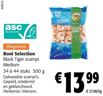 Promotions Boni selection black tiger scampi medium - Boni - Valide de 28/02/2024 à 12/03/2024 chez Colruyt