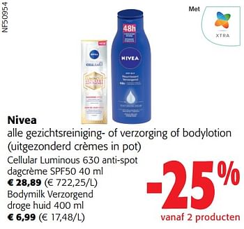 Promoties Nivea alle gezichtsreiniging- of verzorging of bodylotion - Nivea - Geldig van 28/02/2024 tot 12/03/2024 bij Colruyt