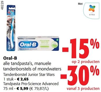 Promoties Oral-b alle tandpasta’s, manuele tandenborstels of mondwaters - Oral-B - Geldig van 28/02/2024 tot 12/03/2024 bij Colruyt