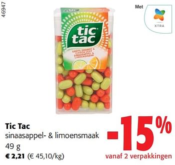 Promoties Tic tac sinaasappel- + limoensmaak - TicTac - Geldig van 28/02/2024 tot 12/03/2024 bij Colruyt