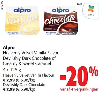 Promoties Alpro heavenly velvet vanilla flavour, devilishly dark chocolate of creamy + sweet caramel - Alpro - Geldig van 28/02/2024 tot 12/03/2024 bij Colruyt